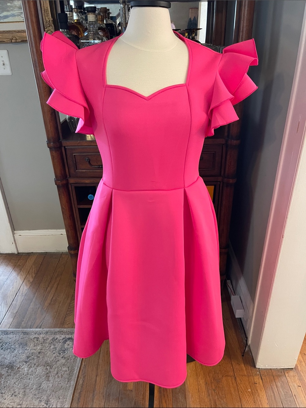 NWT Hot Pink Ruffle Sleeve Midi Dress